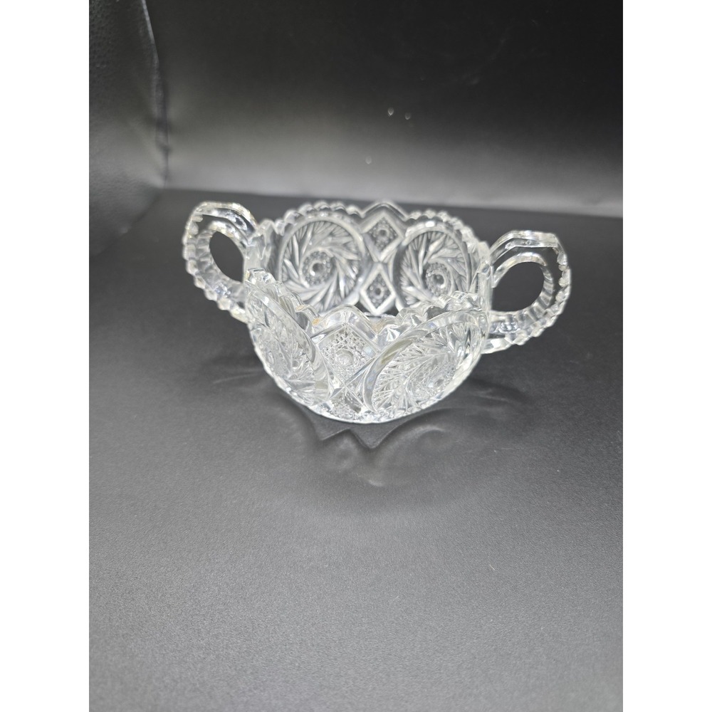 VINTAGE AMERICAN BRILLIANT CUT CRYSTAL HANDLED HOBSTAR SAWTOOTH SUGAR BOWL GLOWS